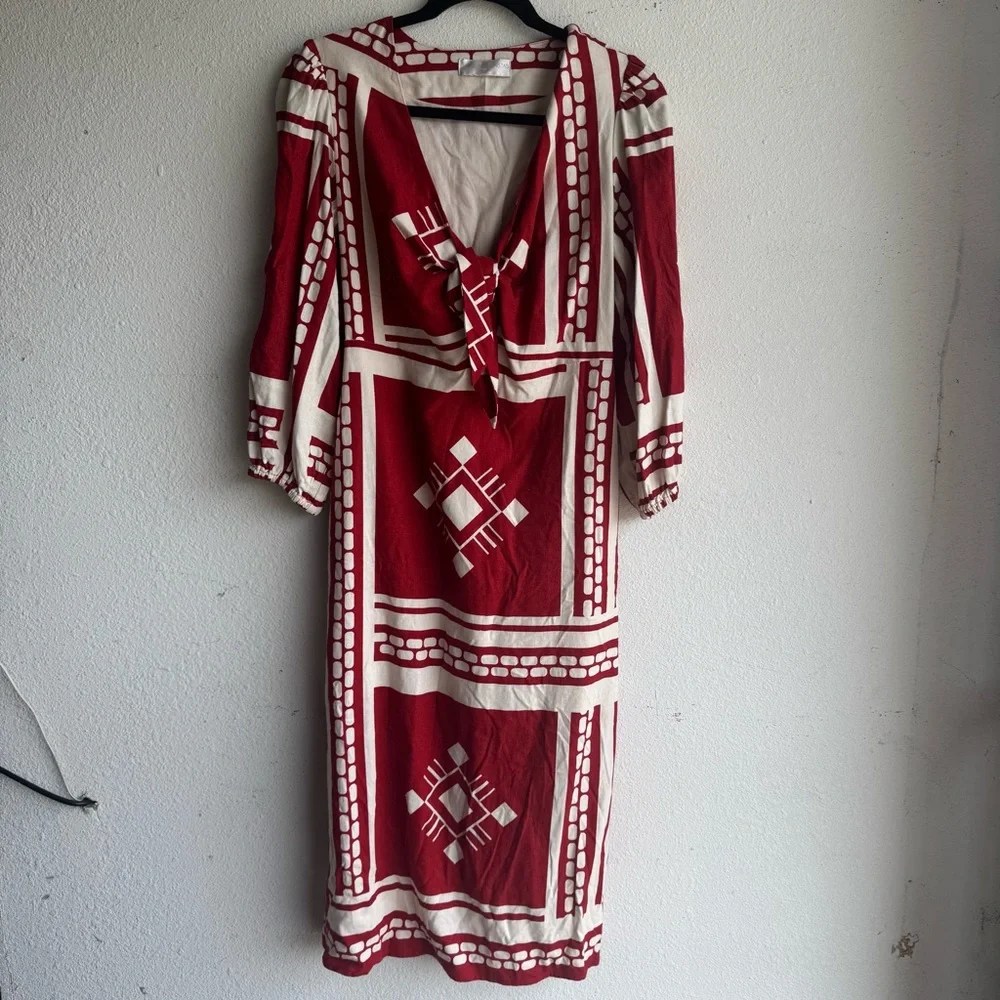 Caroline Constas Sun Goddess Cut Out Maxi Printed linen Dress in Red and… - Picture 5 of 9